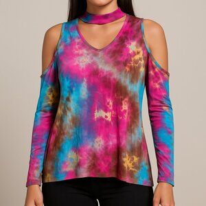 Simply Southern Collection XXL Tie-Dye Cold Shoulder Keyhole Top